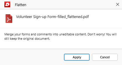PDF Extra: flatten PDF warning